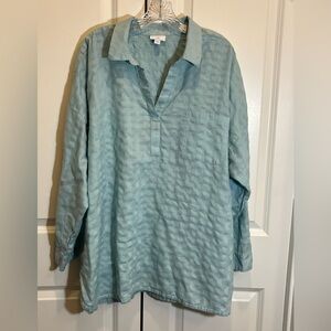 J. Jill Light Aqua Canal Blue Checkered Long Sleeve Tunic Size 3X Cotton Career
